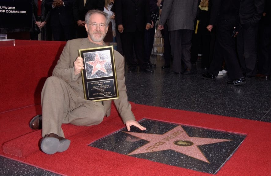 Photo of Steven Spielberg with his Hollywood Walk of Fame star.