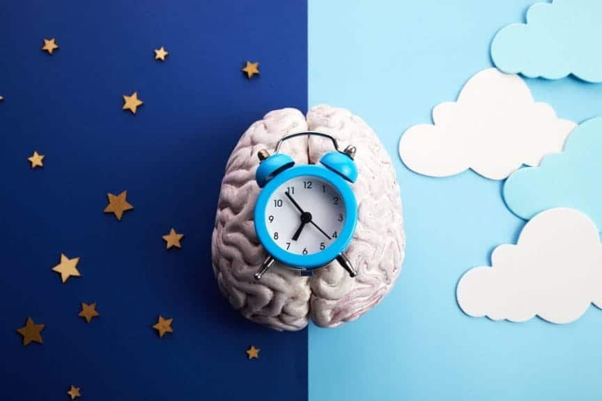 brain clock blue sky daytime nightime stars clouds