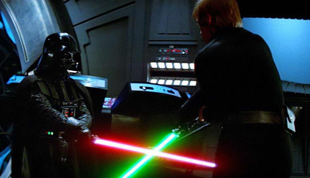 David Prowse and Mark Hamill in Star Wars: Episode VI – Return of the Jedi.