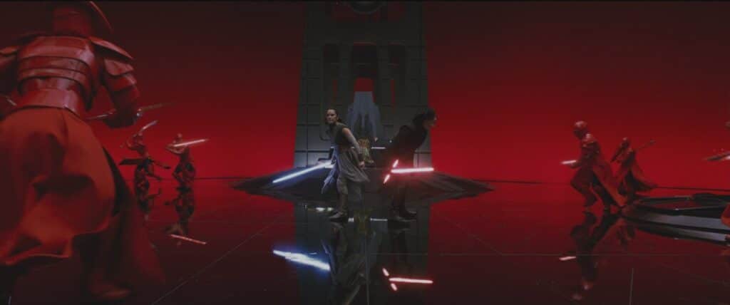 Daisy Ridley and Adam Driver in Star Wars: Episode VIII – The Last Jedi.