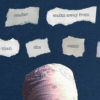 Words on torn paper reading: "The reader walks away from real art heavier than she came to it". Beneath is an image of David Foster Wallace's bandana, white with black details.