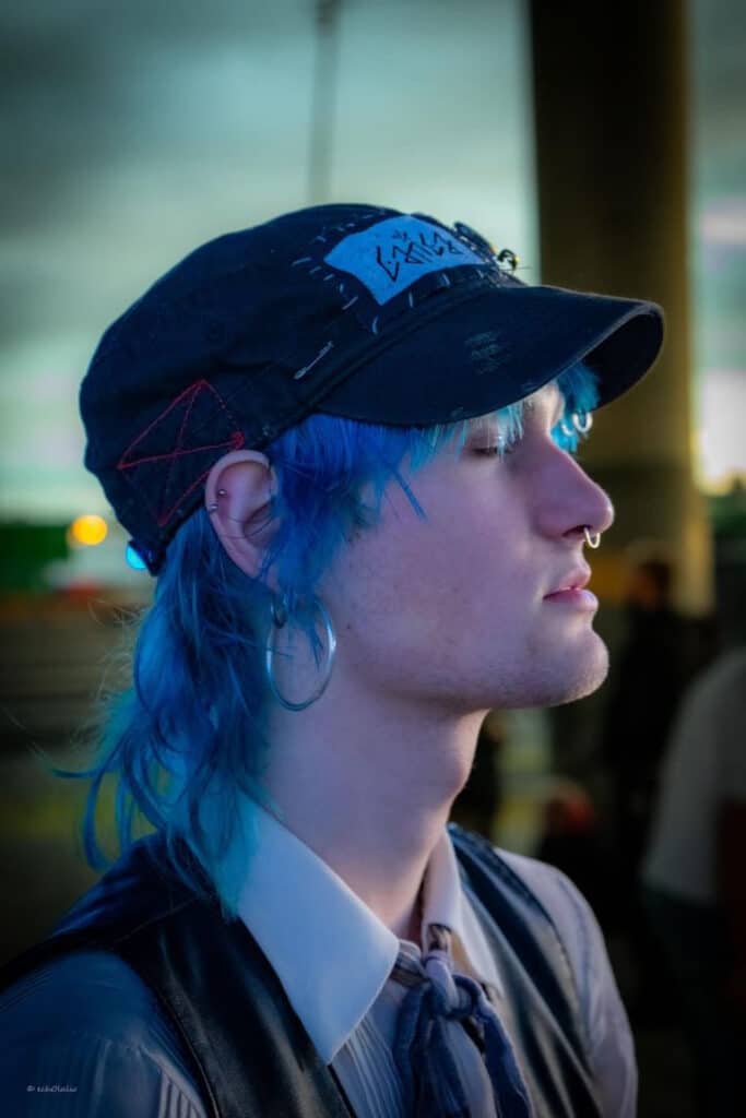 Side profile of Peter Ustyugov, member of the band Catica in Seattle