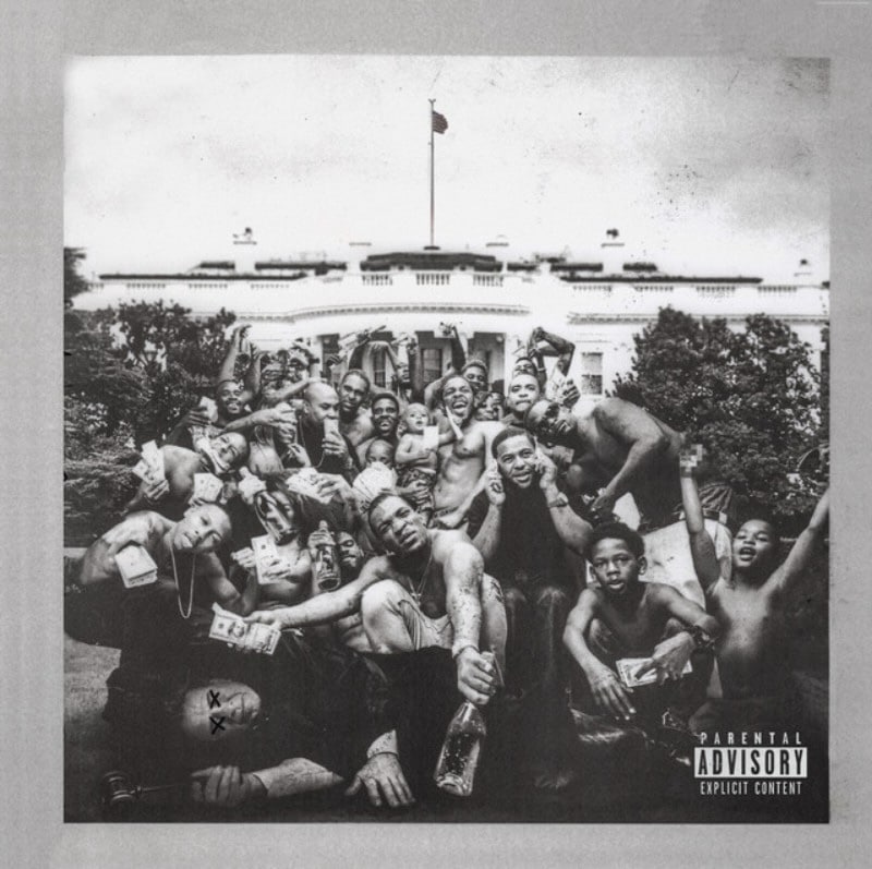 Album art featuring a group of people standing in front of the White House.