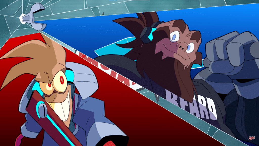 A screenshot showcasing the two protagonists of the Web Animation series Monkey Wrench
