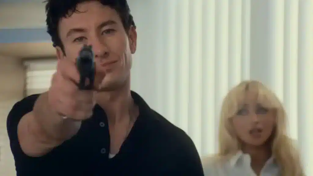 Sabrina Carpenter and Barry Keoghan in the music video Please Please Please