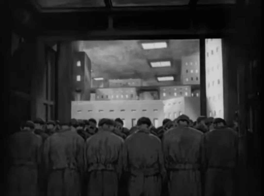 Metropolis dystopian world/ depressed workers