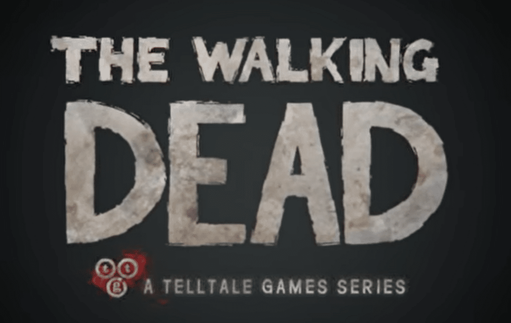 The title card of The Walking Dead game series. The title sits on a black screen.