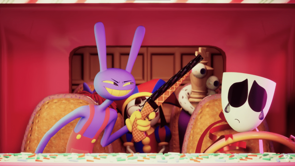 An expressive screenshot from Episode 2 of hit online animation series, The Amazing Digital Circus.