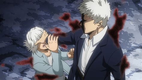the past young version of the villainous all for one grips his brothers face, transferring power to him.