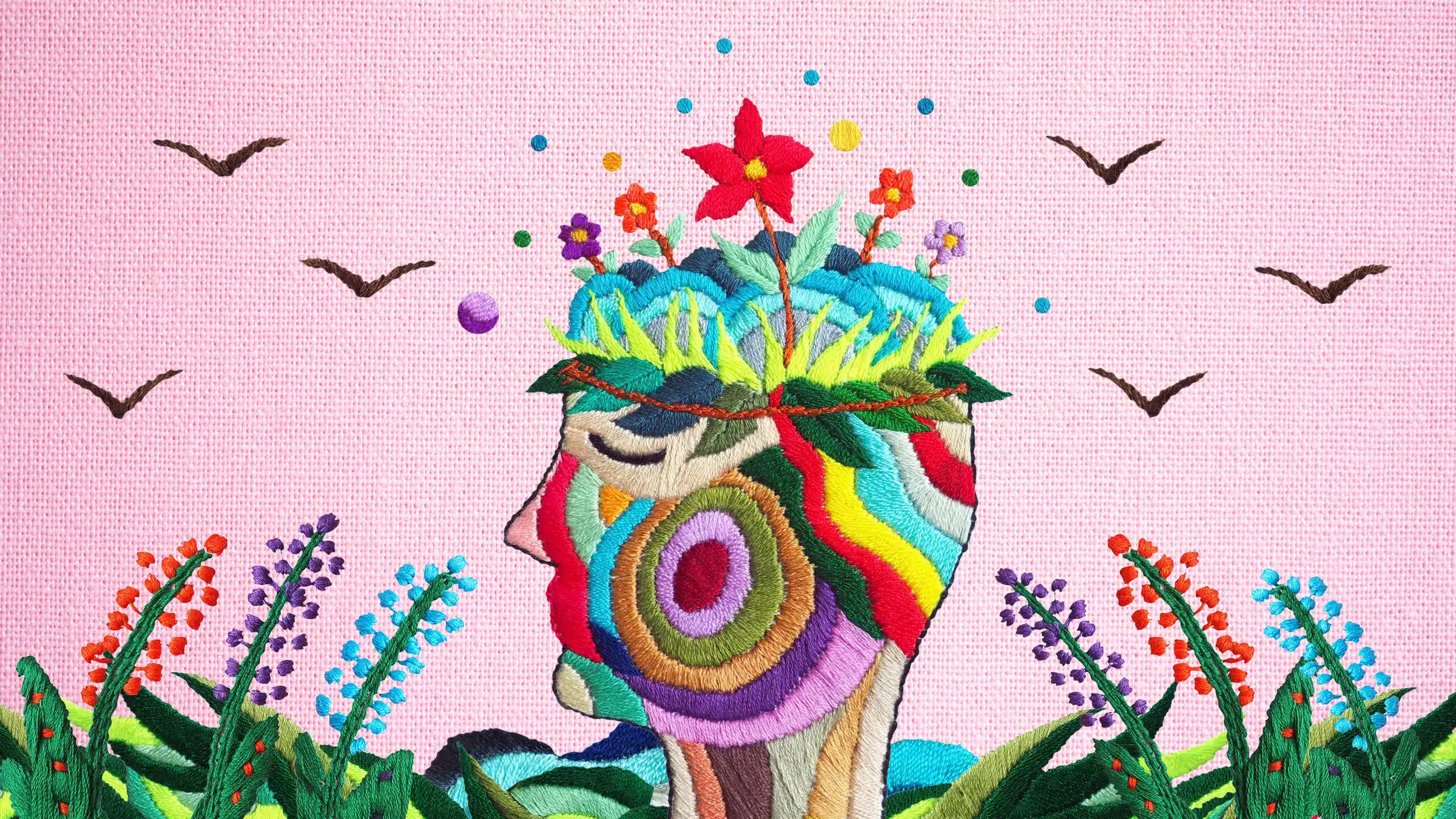 Art therapy artwork of a meditating person, improving mental health with different kinds of creative therapies.