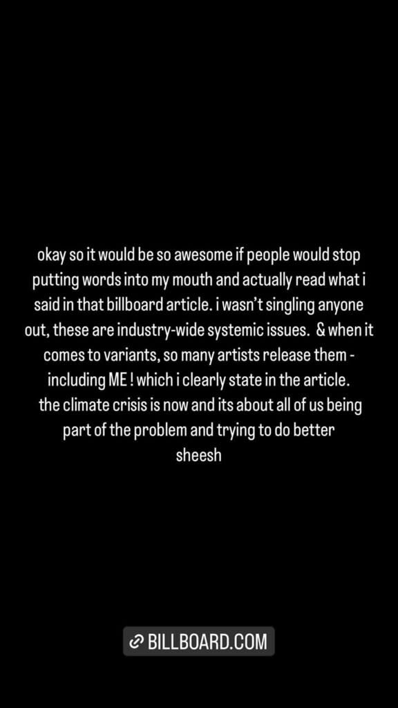 Billie EIlish Instagram story