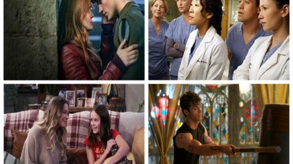 Four images of assembled figures from different shows