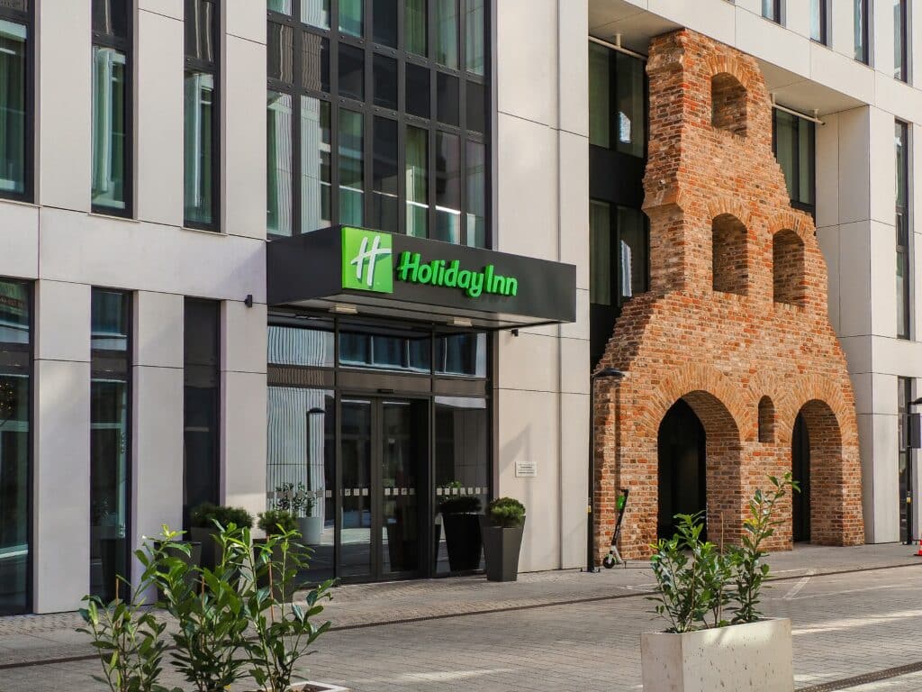 The exterior of a Holiday Inn hotel.