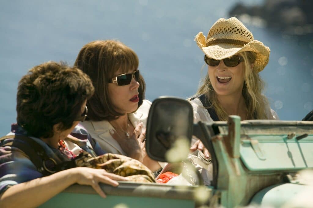 A still of Donna with her friends Rosie and Tanya.