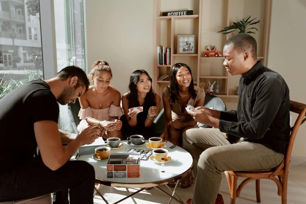 Friends playing a game together.