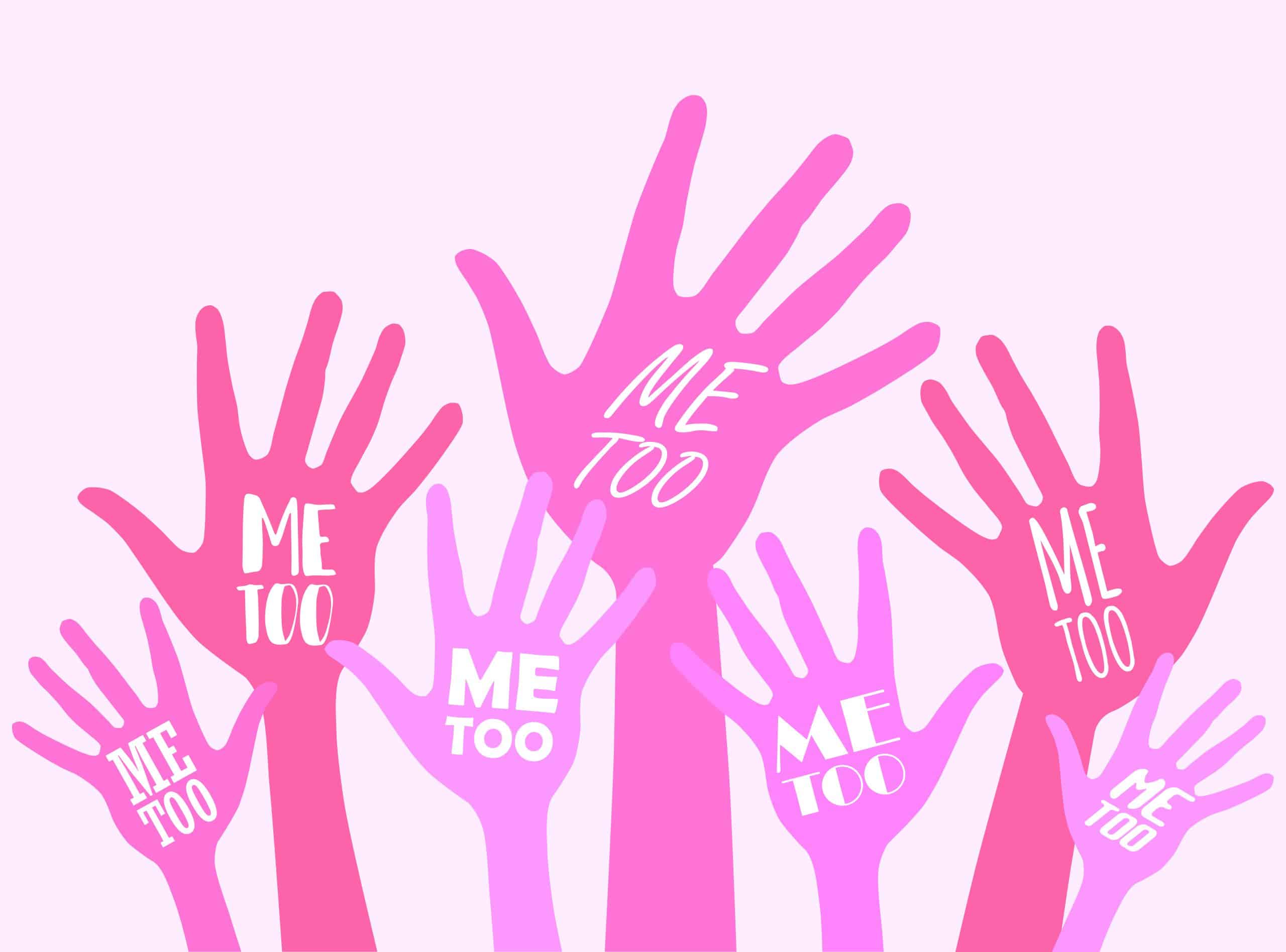 Women hands with #Metoo hashtag word. Me too movement. Anti sexism protest against inappropriate behavior towards women. Vector illustration.
