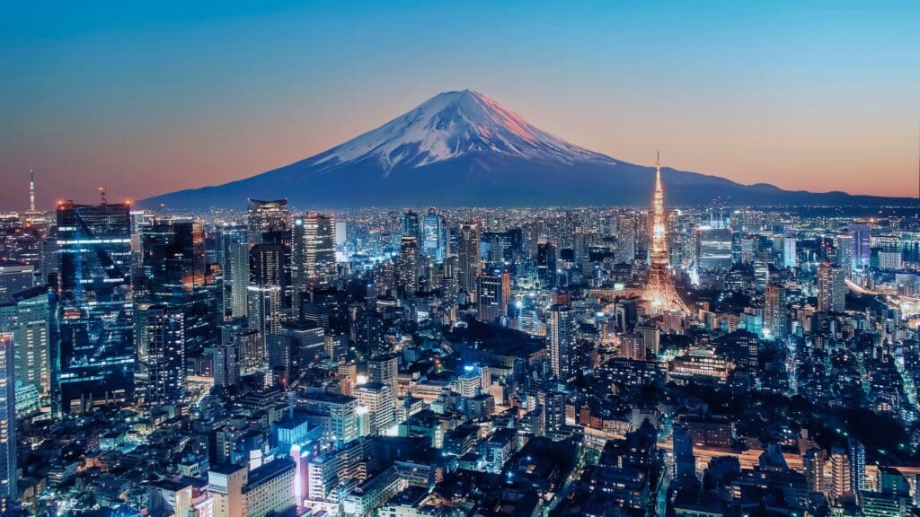 Tokyo City viewed from high up at sunset, Japan