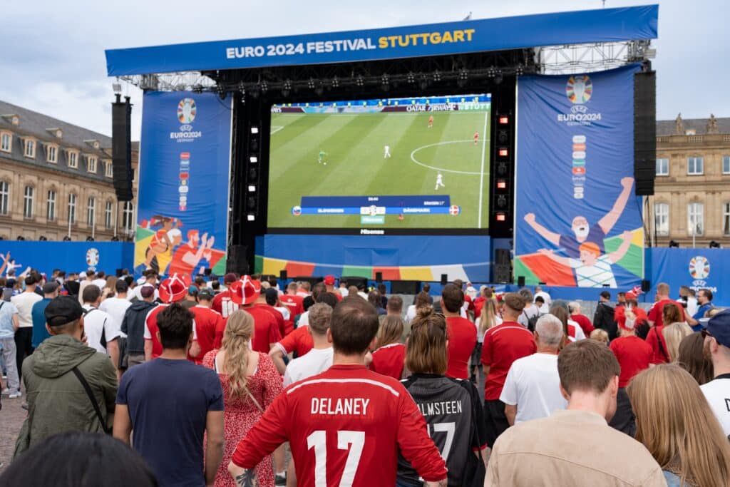 Fans enjoying the Euro 2024 football tournament in a fan park in Germany