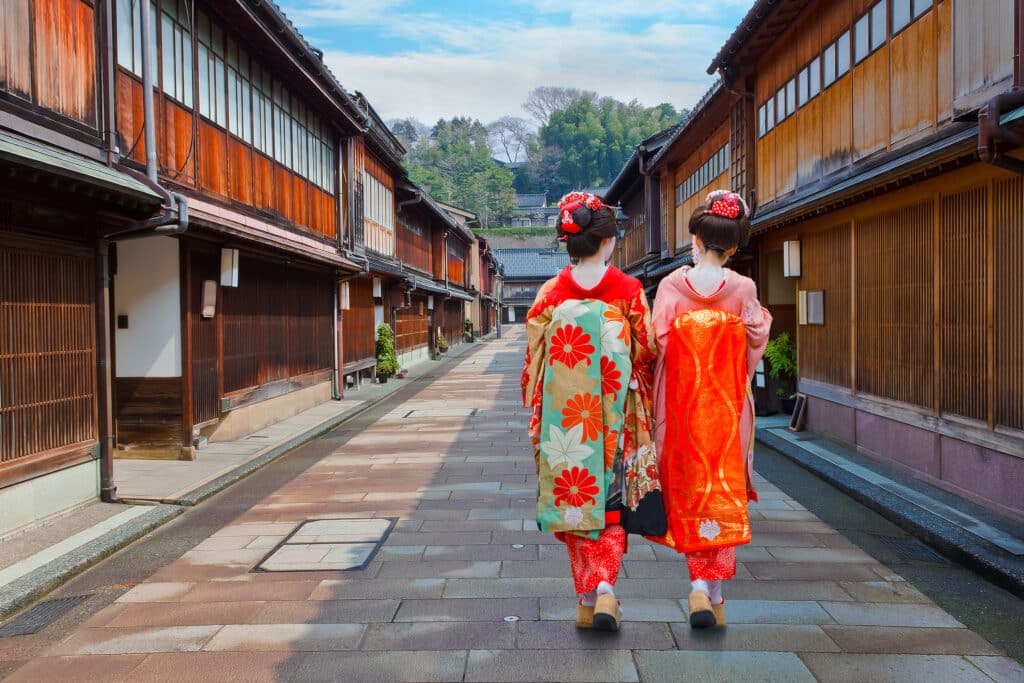 Japanese Geisha at Higashi-Chaya-gai - Geisha District in Kanazawa, Japan.