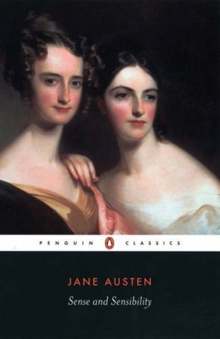 book cover: painting of two women smiling next to each other. below the painting is a black block witht the words 'Jane Austen Sense and Sensibility'