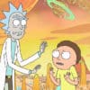 Rick and Morty (left to right) are talking before a mission begins.