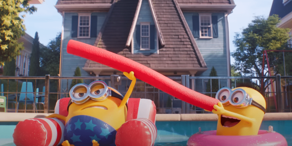 A shot from a trailer in which the comedic strengths of the film in question are showcased.