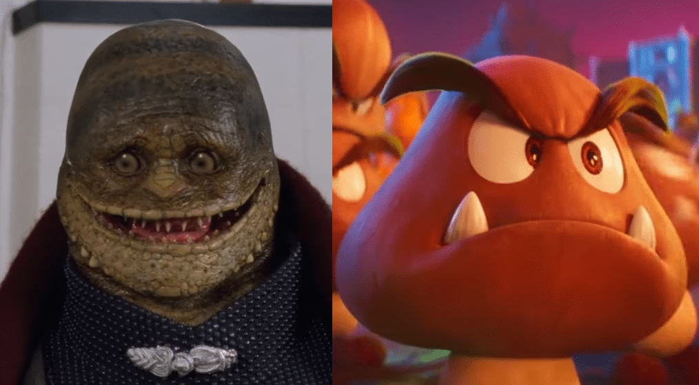 A comparison of Goomba designs in Mario Movies