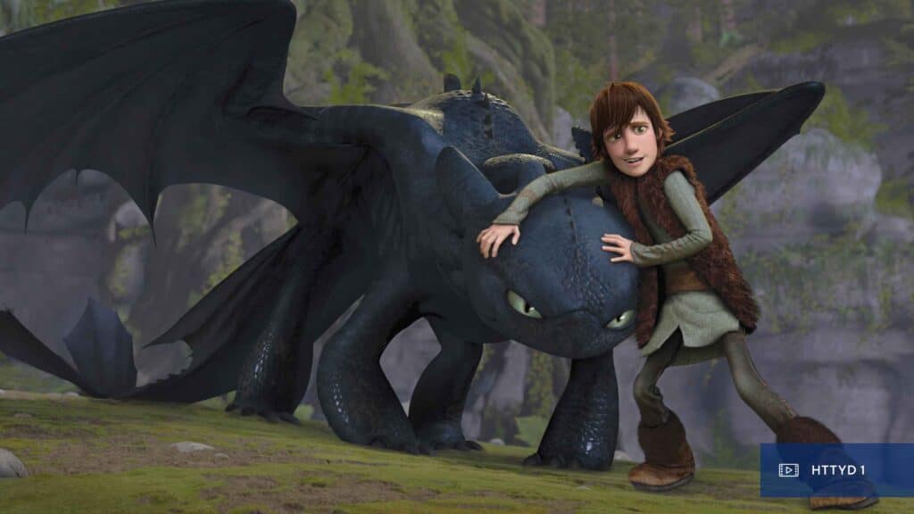 Hiccup with his arms around Toothless.