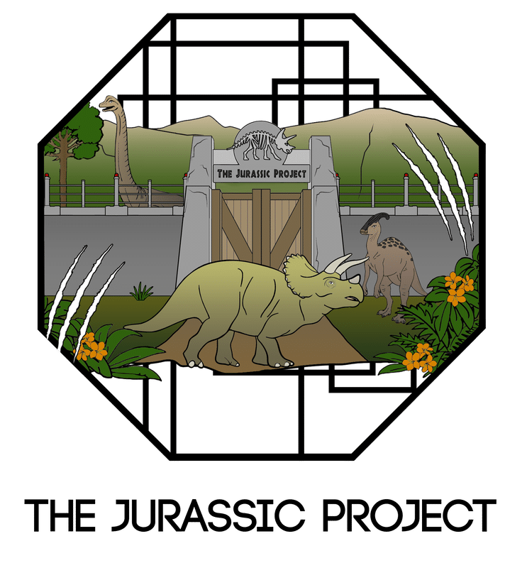 The logo for the escape room, The Jurassic Project.