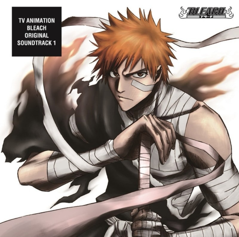 Bleach character, Ichigo Kurosaki, facing forward while holding a sword.