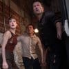 Kate (Daisy Edgar Jones), Tyler (Glen Powell) and Javi (Anthony Ramos) all take shelter inside an old cinema as the look outside to see the incoming storm