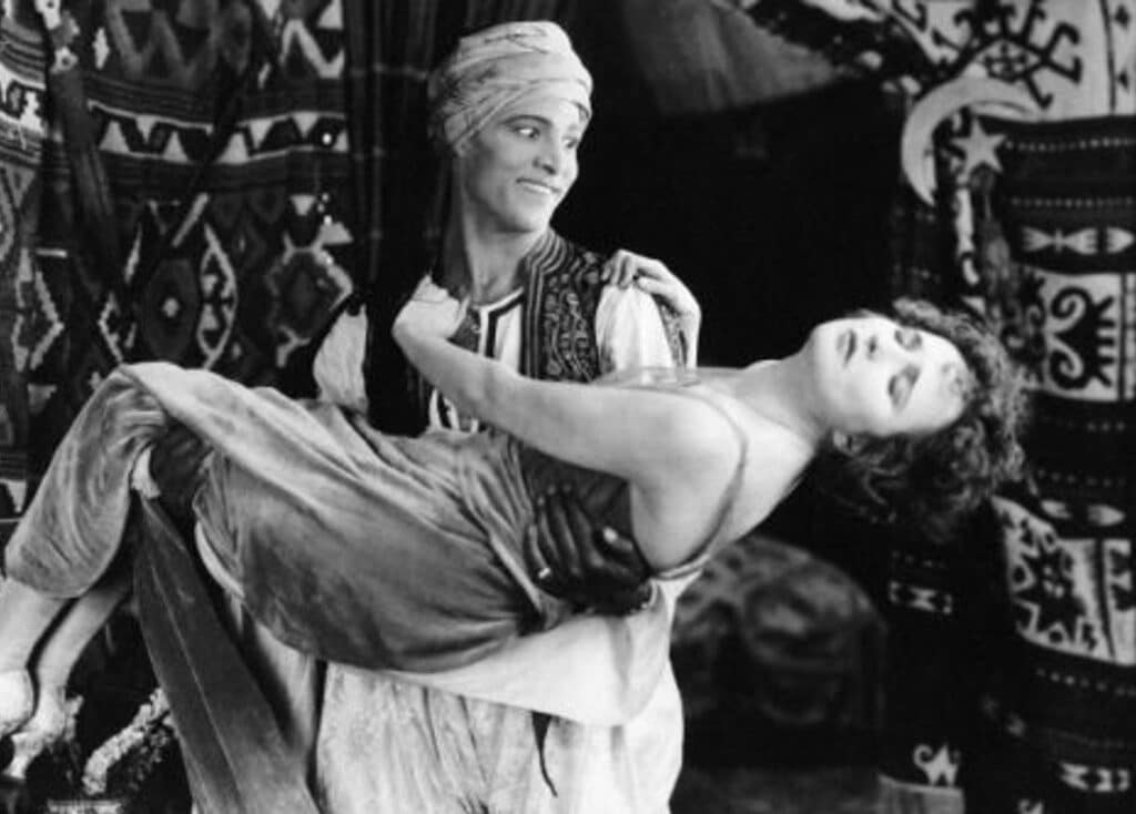 Rudolph Valentino and Agnes Ayres in The Sheik (1921).