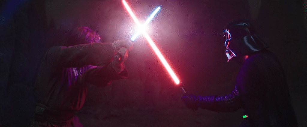 Obi-Wan Kenobi and Darth Vader duelling in the Obi Wan Kenobi show.