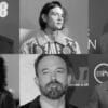 Collage of the people currently dating Sabrina Carpenter, Olivia Rodrigo, Ariana Grande, Renee Rapp, Jennifer Lopez, and Travis Kelce.