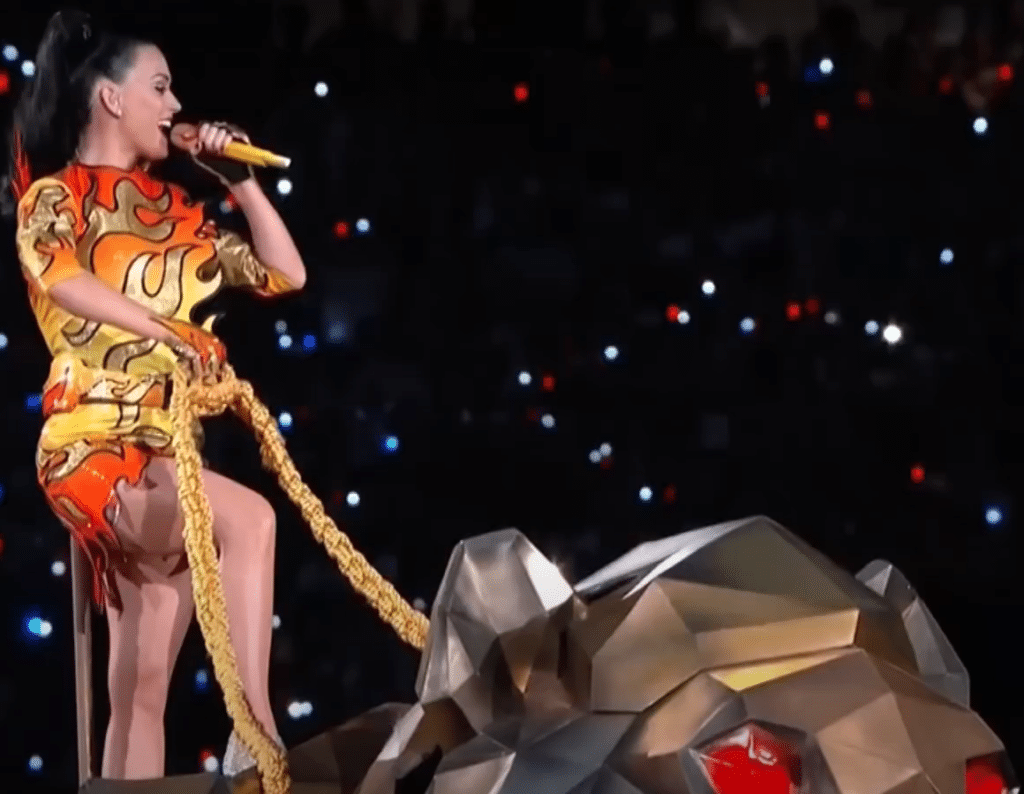 Katy Perry performing at the XLIX Superbowl Halftime Show.