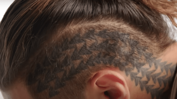Jason Momoa's head tattoo.