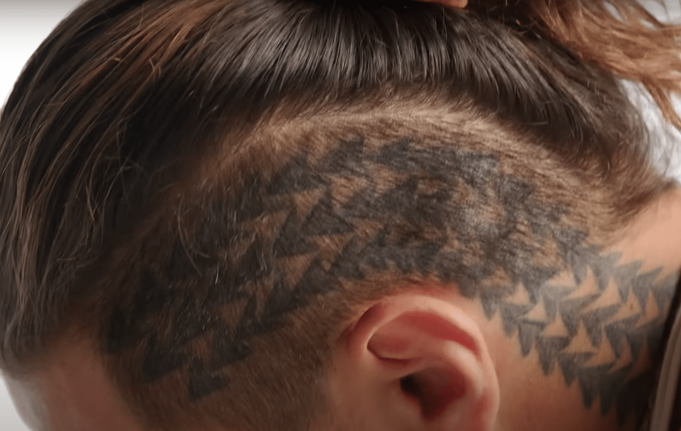 Jason Momoa's head tattoo.