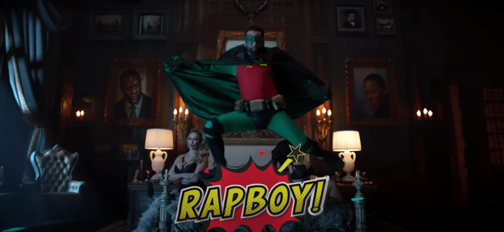 Slim Shady donning the cape once again in the "Houdini" video. Credit: YouTube/EminemMusic