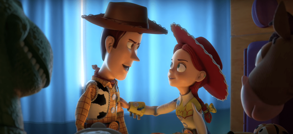 Woody and Jessie looking at each other.