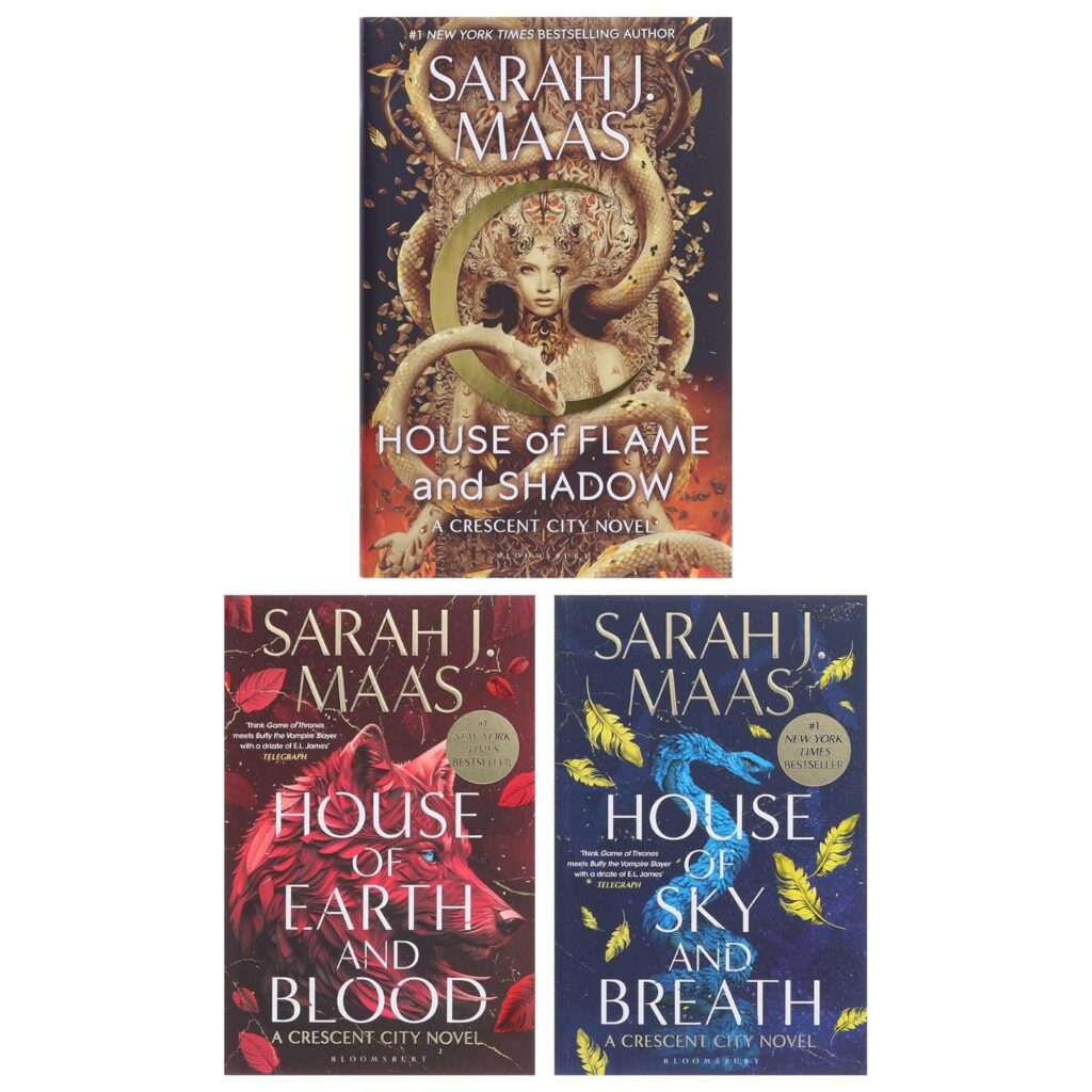 Crescent City trilogy shown, with all of the book covers facing forward