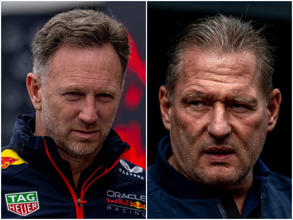 Split picture of Christian Horner and Jos Verstappen.