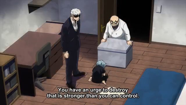 AFO and the mad scientist surround young Shimura and tell him he is meant to destroy.