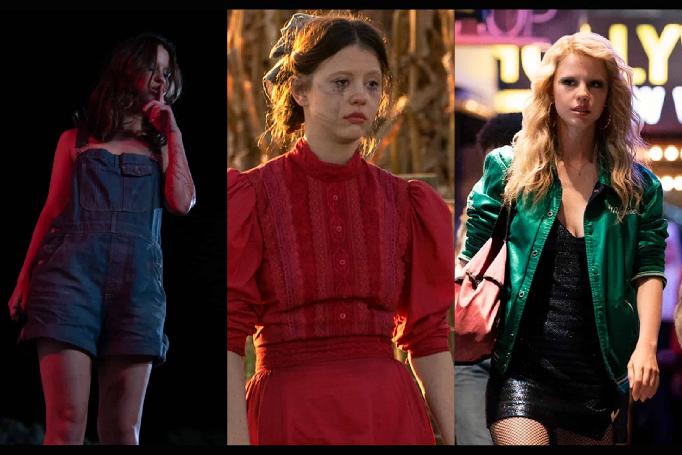 Mia Goth in X, Pearl, and MaXXXine.