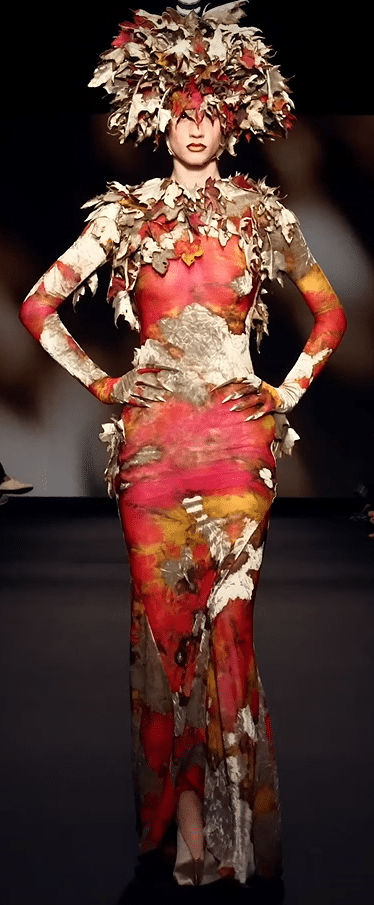 A dress of orange and gold.
