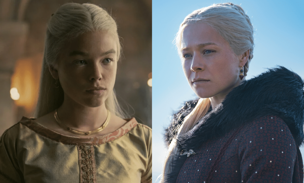 The two actresses who play Rhaenyra, side by side.