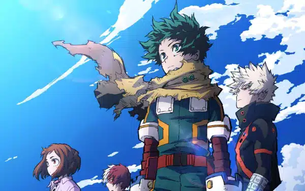 heroes posing and staring off into distance at the left.