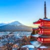 Landmark of japan Chureito red Pagoda and Mt. Fuji in Fujiyoshida, Japan