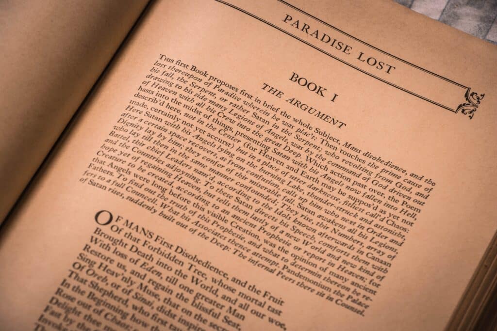 A picture of a page from Paradise Lost Book 1.
