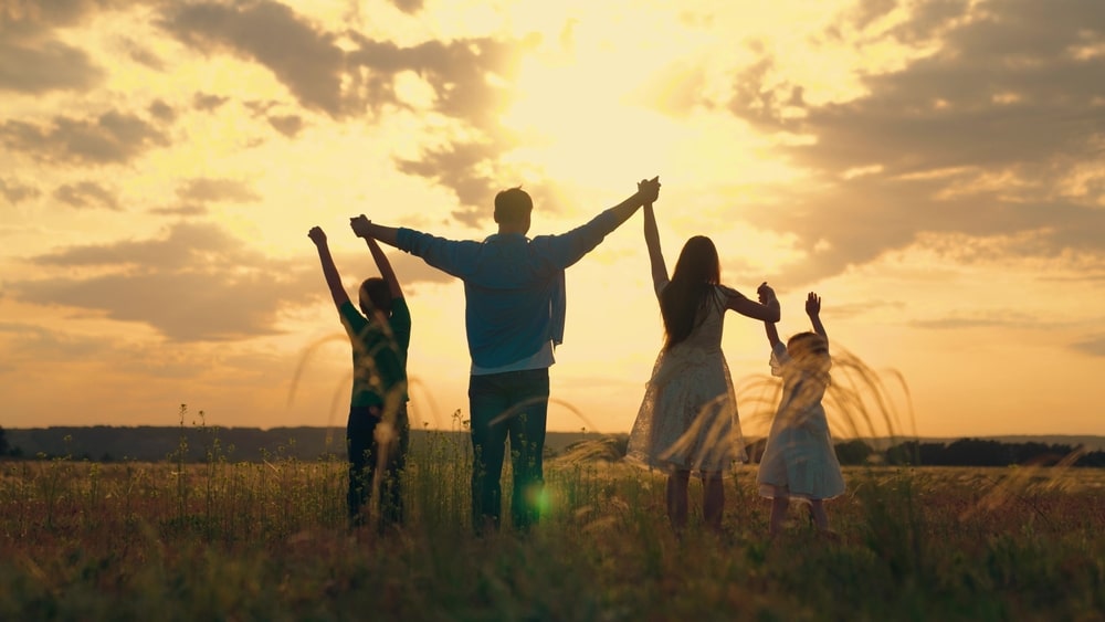 Family in sunset