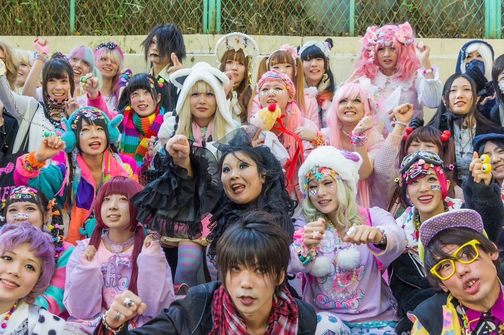 Group of japanese people dressed in eccentric styles